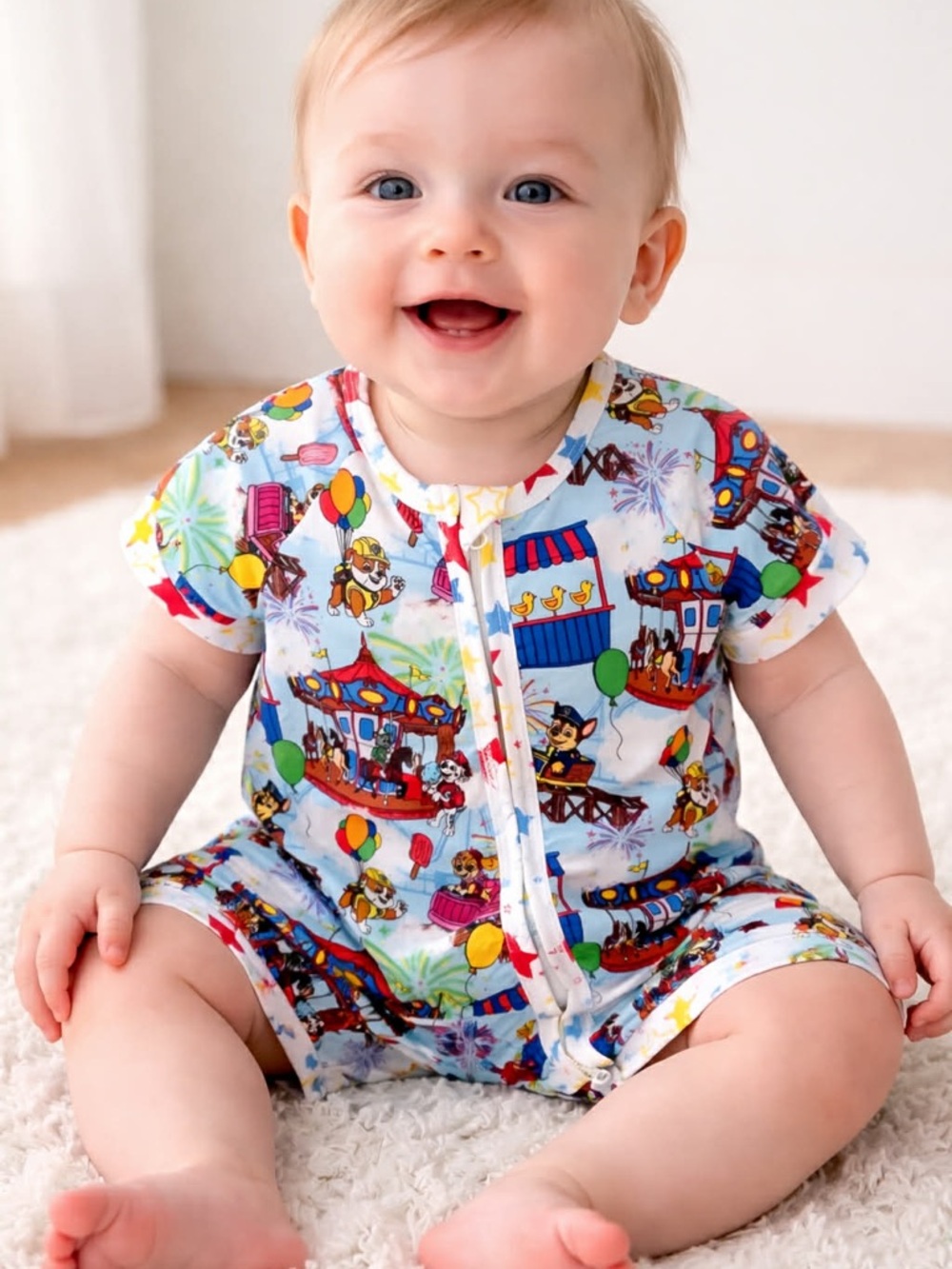 BAMBOO Multi-Color Carnival Print Short-Sleeve Baby One-Piece